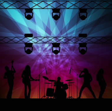 Rock band vector background with neon lights clipart