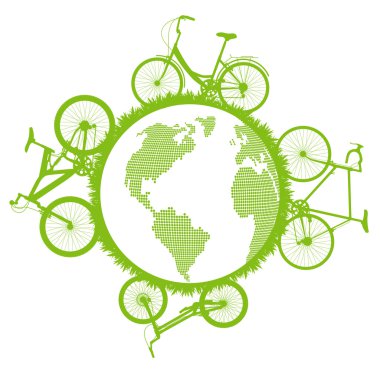 Green ecological bicycle driving planet vector background concept clipart