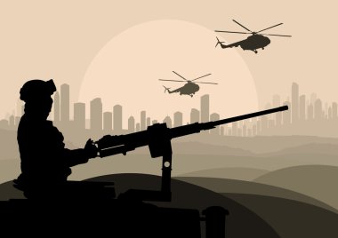 Army soldier in desert landscape background illustration clipart