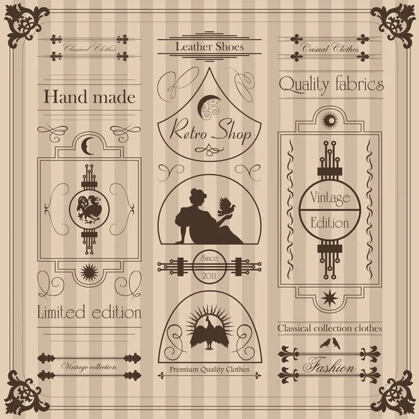 Vintage labels and elements illustration collection — Stock Vector