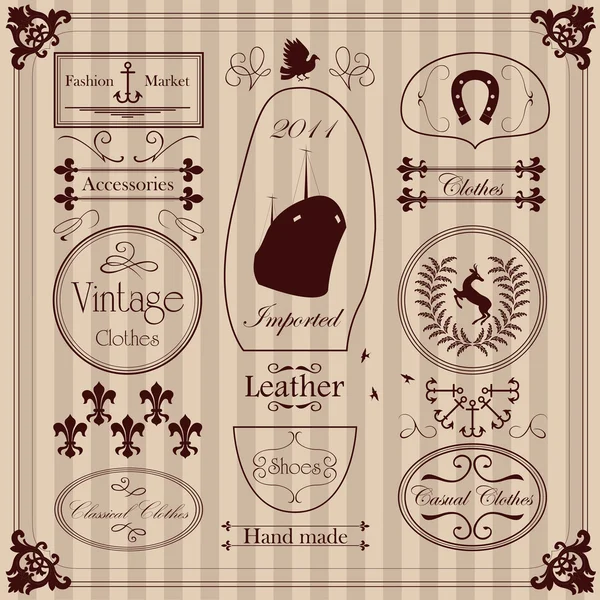 Étiquettes et éléments vintage collection illustration — Image vectorielle
