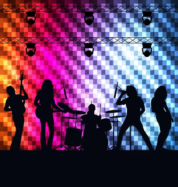 Rock band vector background with neon lights — Stock Vector