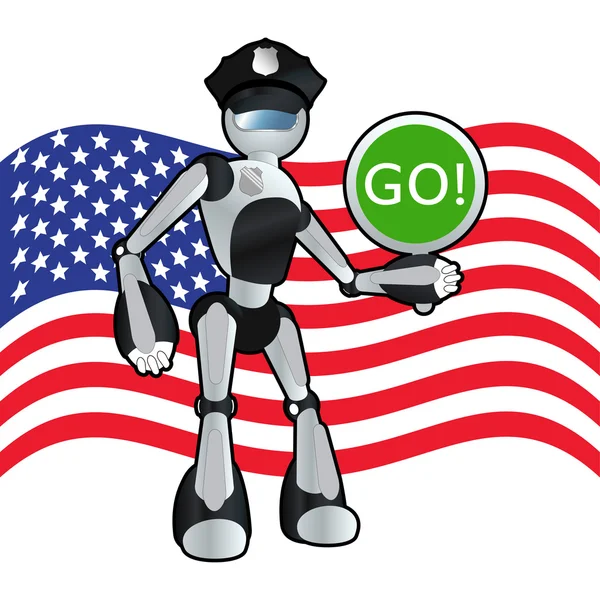 Patriótico americano policía oficial robot fondo ilustración — Vector de stock