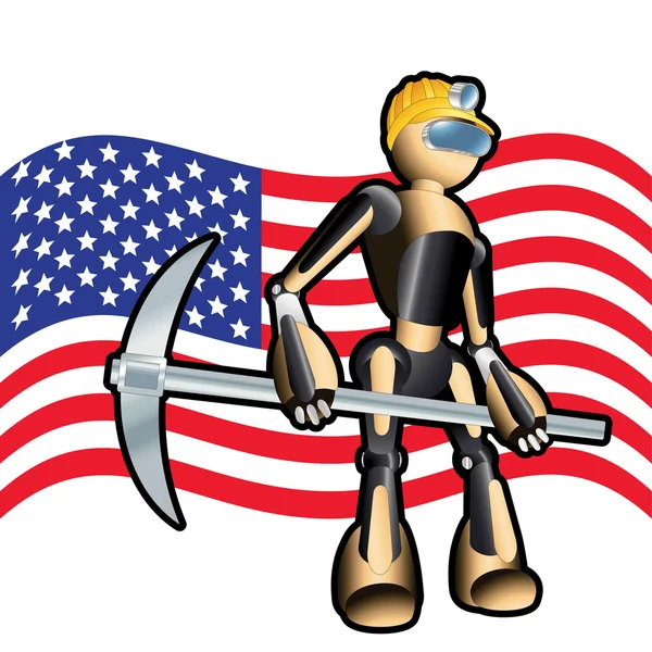 愛国心が強いアメリカ人鉱山労働者ロボット背景イラスト — ストックベクタ