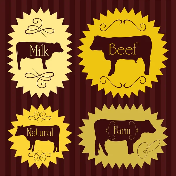 Carni bovine etichette alimentari collezione illustrazione — Vettoriale Stock