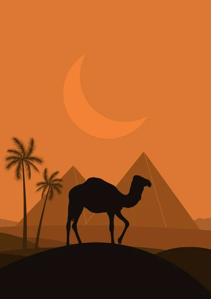 Kamel in wilden Afrika Pyramide Landschaft Illustration — Stockvektor