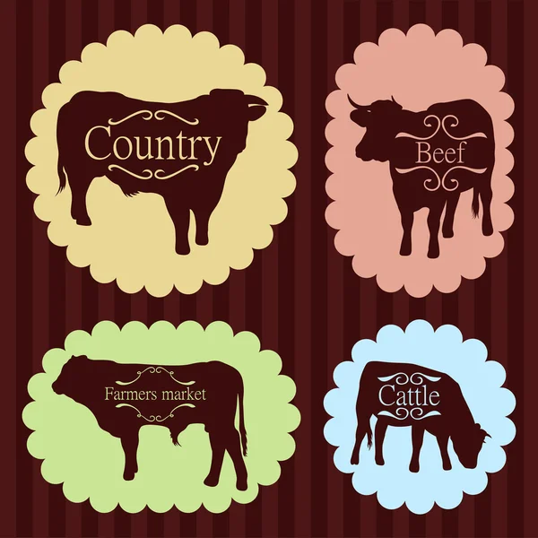 Rindfleisch Lebensmittel Etiketten Illustration Sammlung — Stockvektor