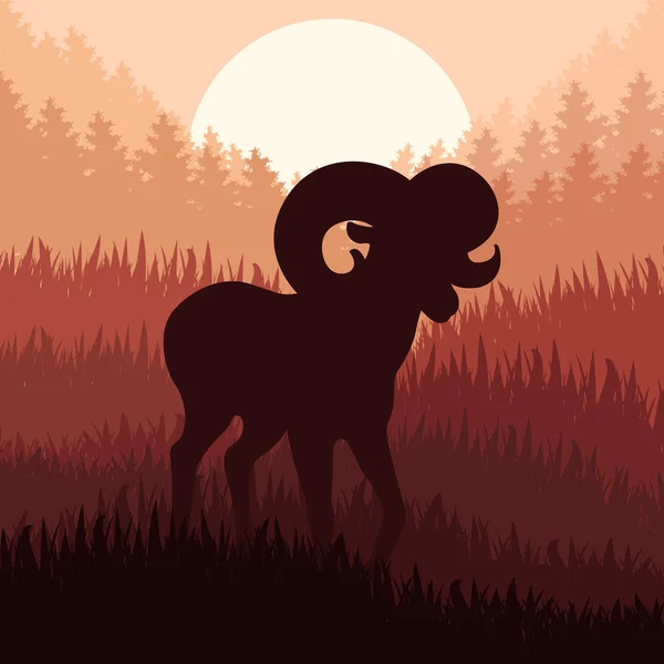 Montanha ovelhas na natureza selvagem paisagem ilustração —  Vetores de Stock