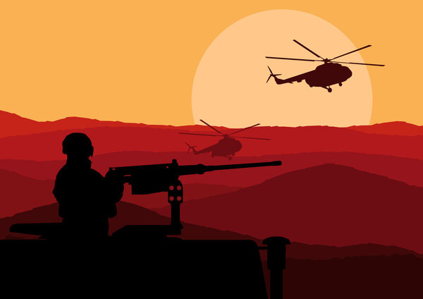 Army soldier in desert landscape background illustration