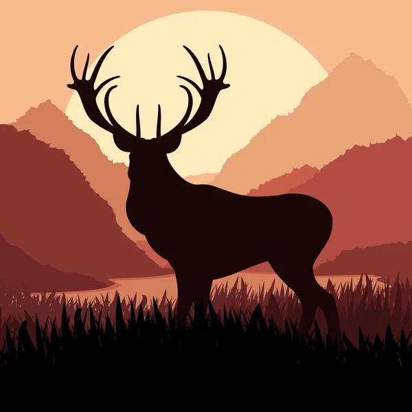 Vahşi doğa manzara illüstrasyon geyik — Stok Vektör