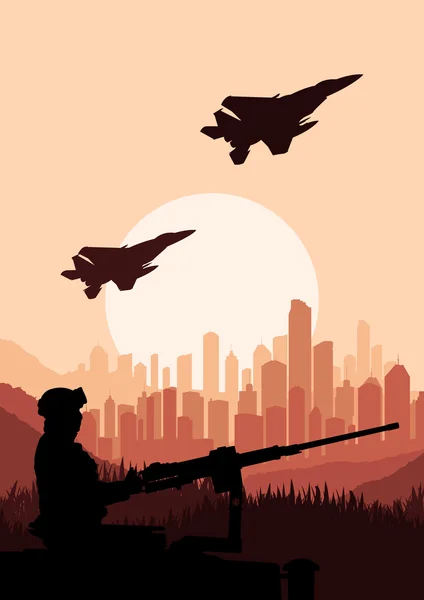Armeesoldat in Wüstenlandschaft Hintergrundillustration — Stockvektor