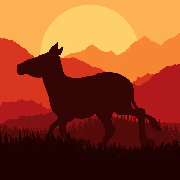Donkey in wilde natuur landschap illustratie — Stockvector