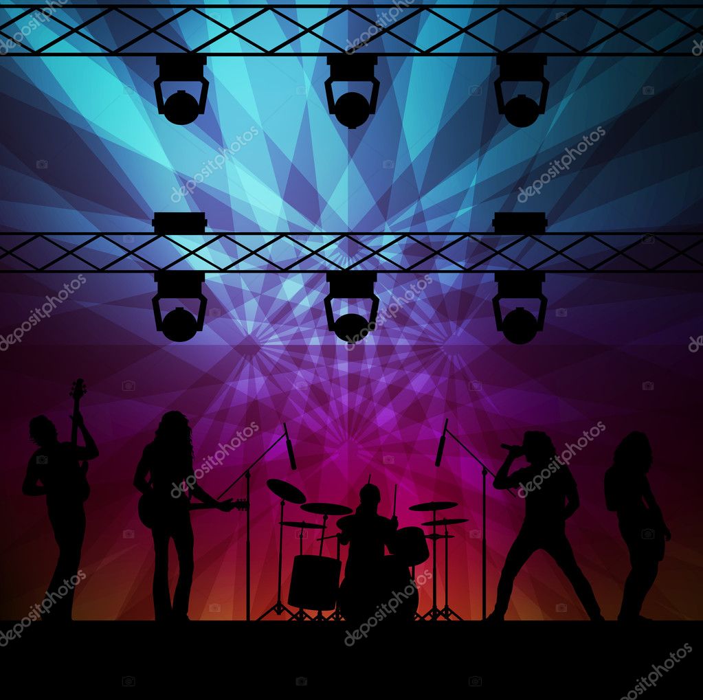 Rock band vector background with neon lights Stock Vector Image by  ©k3studija #7347831