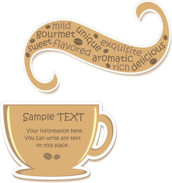 Cup of flavored coffee (sticker), vector illustration