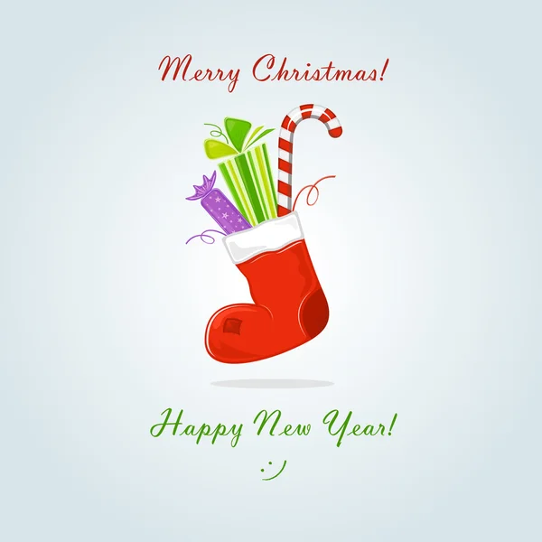 Chaussette de Noël avec cadeau et illustration vectorielle douce — Image vectorielle