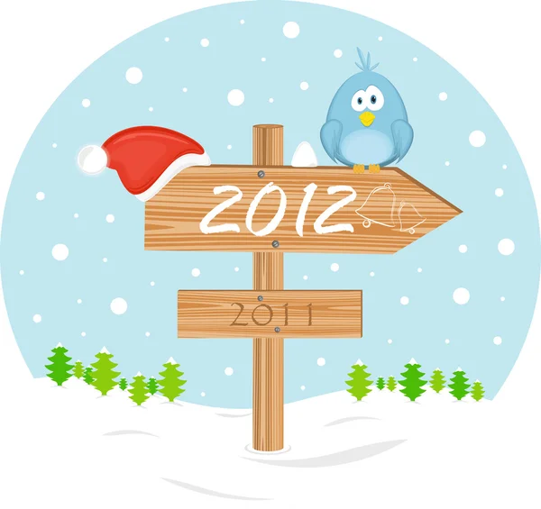 Ukazatel 2012 s vánoční čepici a pták — Stockový vektor