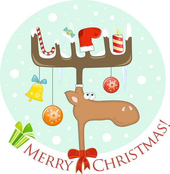 Komik geyik boynuzları üzerinde Noel dekorasyonu ile Stok Illüstrasyon