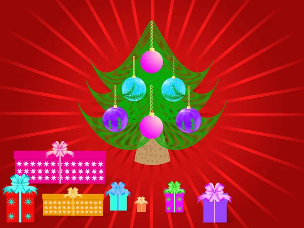 Vektör çizim: hediyeler ile kürk Noel ağacı — Stok Vektör