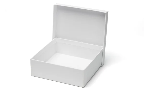 Leere weiße Geschenkbox öffnen — Stockfoto