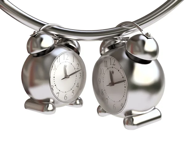 Concepto de tiempo con relojes de alarma metálicos —  Fotos de Stock