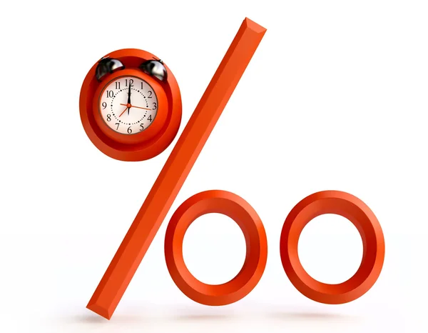 Red Percentage Sign with Alarm Clock — Stock Photo, Image
