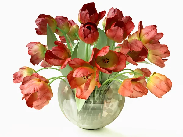 Bouquet of Red Tulips in Cristal Vase — Stock Photo, Image