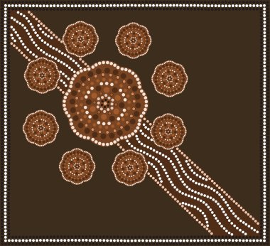 Illustration based on aboriginal style of dot painting depicting flower clipart