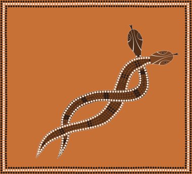 Illustration based on aboriginal style of dot painting depicting Snake pair clipart