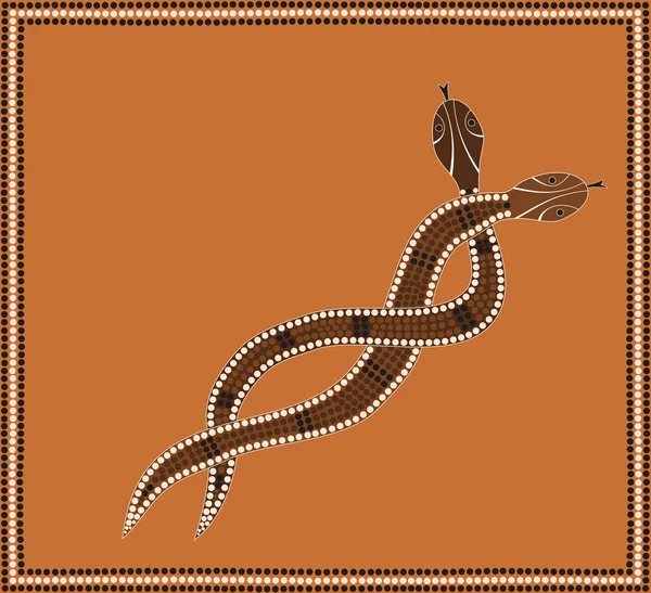 Ilustração baseada no estilo aborígene da pintura de pontos que descreve o par de serpentes —  Vetores de Stock