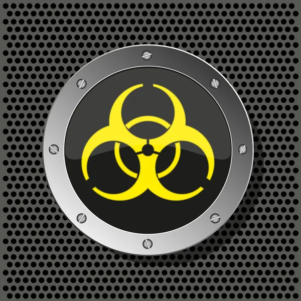 Icono de círculo de peligro biológico en la placa de metal para su diseño.Ilustración vectorial — Archivo Imágenes Vectoriales