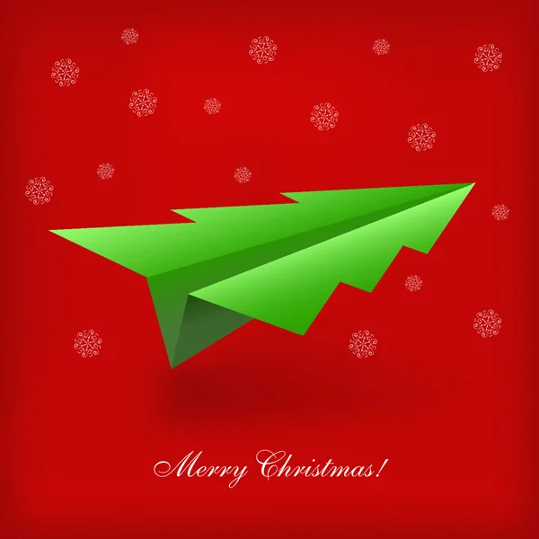 クリスマス ツリーと折り紙飛行機の概念。ベクトル イラスト — ストックベクタ