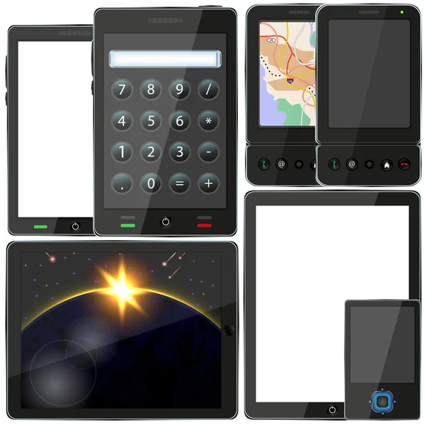 Векторный компьютерный планшет и набор смартфонов для вашего дизайна. Лучший выбор — стоковый вектор