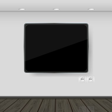 Interior. wall with tv and parquet. vector illustration. Best choice clipart