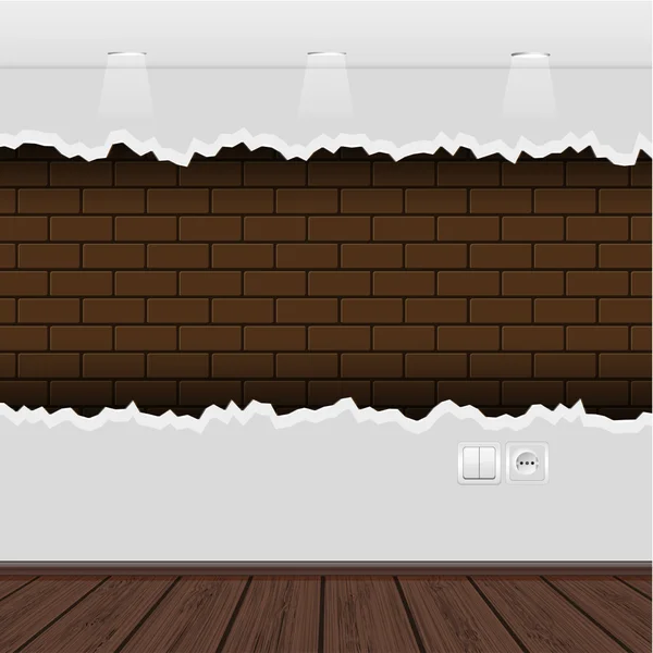 Interior do vetor com uma parede esfarrapada e piso de madeira — Vetor de Stock