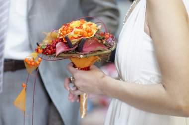 Bride holding wedding bouquet clipart