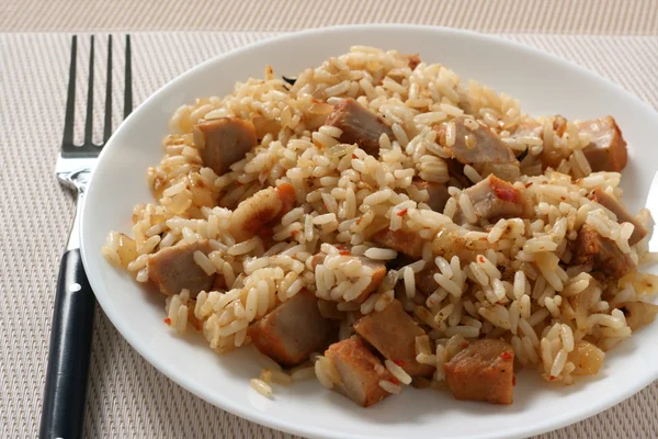 Rice with meat on a plate — Stock Photo, Image