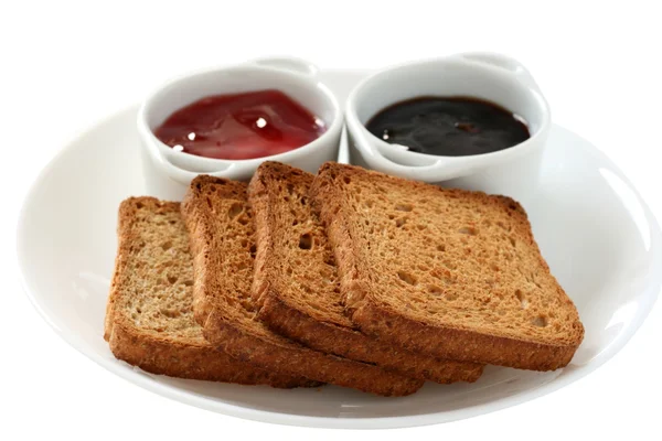 Toasts mit Marmelade in kleinen Schälchen — Stockfoto