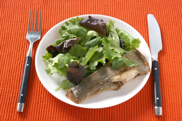 Goreng flounder dengan salad — Stok Foto