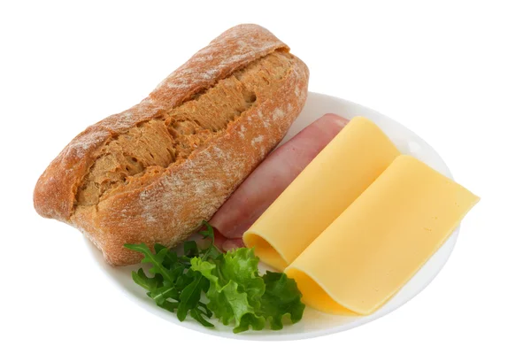 Bread with cheese and ham — Stock Photo, Image