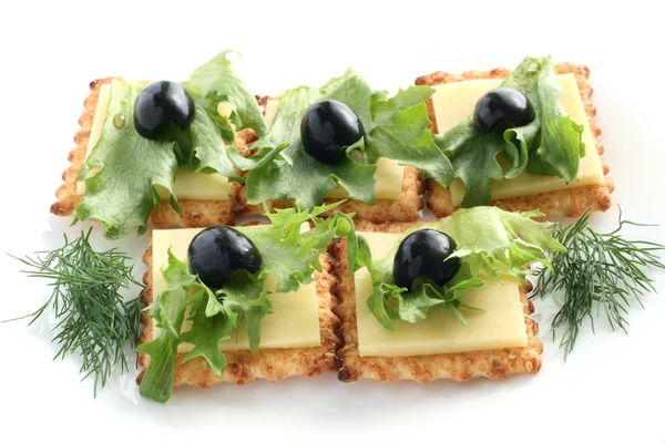 Canape with cheese and olives — Stock Photo, Image