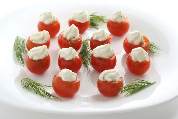 Tomato cherry with cream cheese — Stock Photo, Image