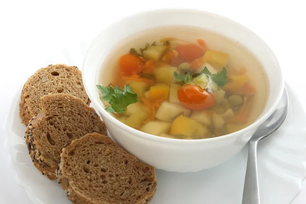 Zeleninová polévka v misce — Stock fotografie
