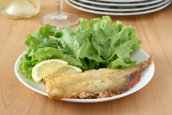 Stekt fisk med sallad — Stockfoto