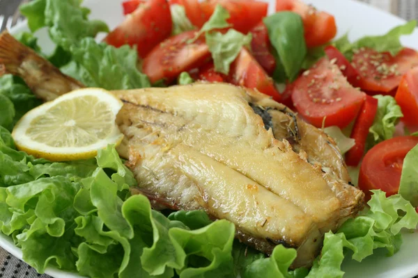 Stekt fisk med sallad — Stockfoto