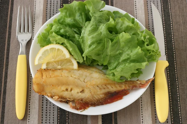 Fried fish with salad — Stock Photo, Image