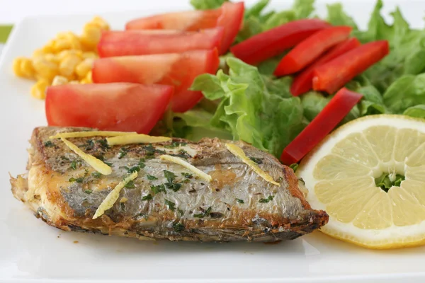 Рыба-меч с салатом — стоковое фото