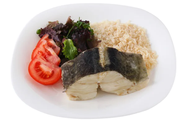 stock image Boiled codfish with rice and vegetables