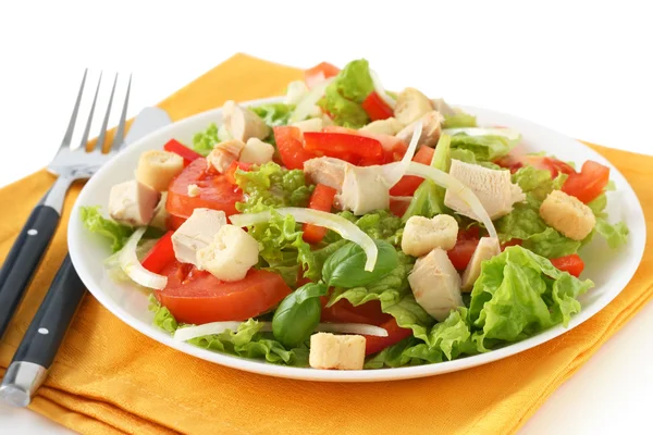 Salad with boiled chicken on a plate — Stock Photo, Image