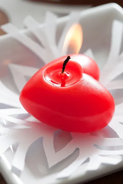 红色的心蜡烛 — 图库照片