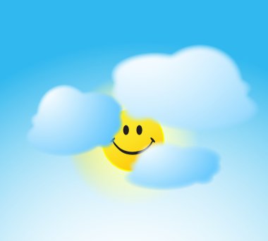 Smile face sun with a clouds clipart